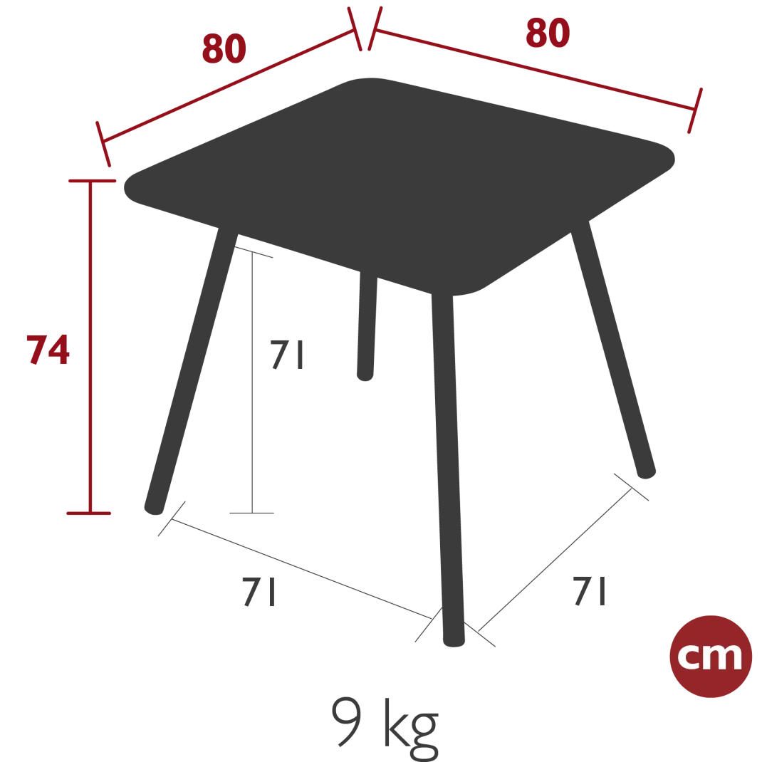 TABLE 4 PIEDS 80 X 80 CM